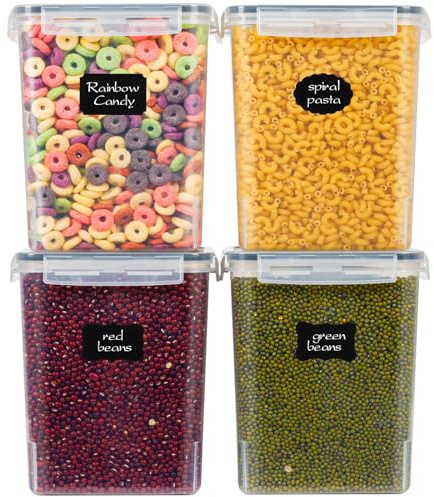 MUUKAIII Contenitori Grandi Ermetici per Alimenti, 4 pezzi, 5,2L, Contenitori Plastica con Coperchio per Alimenti, Senza BPA, Dispensers Cereali, contenitori Pasta, Muesli, Farina