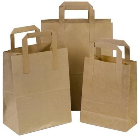 Ksp partners ltd e-commerce Takeaway Bags Brown Kraft Paper SOS Food Carrier Bags with Handles Eco Friendly Safe Party Takeaway Bar Restaurant, Lunch Picnic, Chinese Food (25, L)