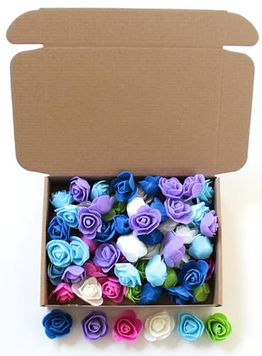 CaPiSo 6 Farben je 12 Stück Künstliche Rosen-Box 3,5cm Blumenköpfe Mini Foamrosen Kunstrosen für Handwerk Brautstrauß Rosenstrauß Streublüten Streurosen Basteln in Aufbewahrungsbox