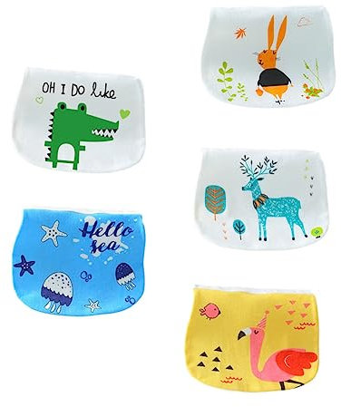 ibasenice 5stücke Teiliges Babyhandtuch Lagigem Baumwollgarn Saugfähig Mit Niedlichem Druckmuster Für Spucktücher Abwischen Für Mode-Eltern Und Junge Mädchen