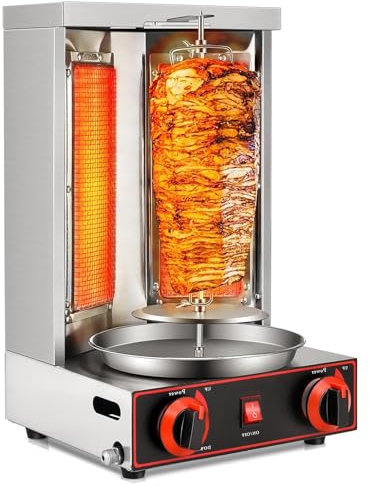 Machine commerciale verticale for barbecue Shawarma, gril automatique au propane rotatif à 360 ° avec 2 brûleurs, four à rôtisserie, machine à griller Doner Kebab, température réglable,for utilisation