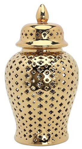 Jarra de Jengibre con párpina de cerámica de celosía 5.9x11 Pulgada Decorativa de Oro Decorativo jarras de Jengibre jarras Minimalistas de Jengibre para la decoración del hogar Sala de Estar Stand de