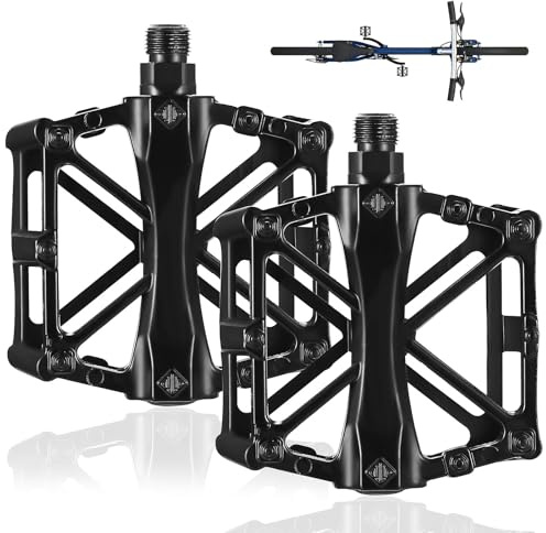 1 Pair Mountain Bike Pedals, MTB Pedals, Bicycle Cycling Bike Pedals, Bicycle Pedals, Anti-Slip Aluminum 9/16 inch Thread Bicycle Cycling Pedals Flat Pedals for Most Bicycles Road Bike, Black (black)