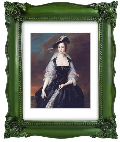 SIMON'S SHOP Vintage Picture Frames 11x14 Matted to 8x10, Green Poster Frame 11x14 with Mat for Wall and Tabletop, Baroque Photo Frame