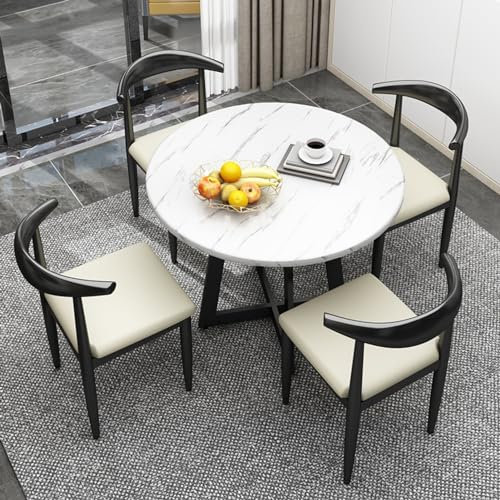 Modernes Büromöbel-Set mit rundem Tisch und Stühlen, kleiner Konferenztisch, Couchtisch, Esstisch für 4 Personen, schlichtes Design, für Wohnzimmer, Lounge, Küche, 80 cm (weiß)