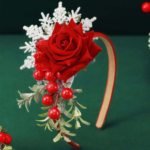 Reaky Bandeau de Noël avec roses rouges et flocons de neige - Accessoires pour cheveux pour femme