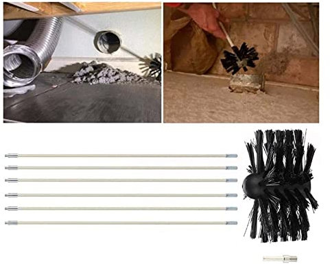 HANFEN Kit De Ramonage pour Poêle À Granulés Hérisson Ramonage, Brosse pour Tuyau De Poêle Cheminée, avec 9 Tiges en Nylon, 1 Tête De Brosse pour Climatisation(6 Rods,410mm)