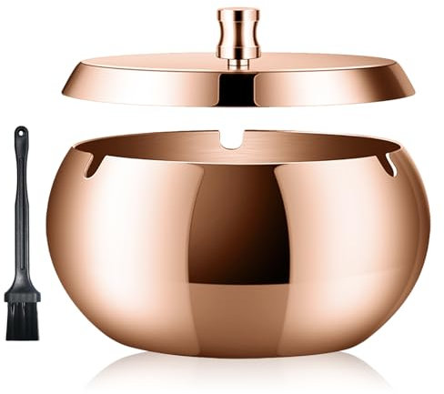 Geoyien posacenere da esterno, posacenere, Posacenere con spazzola di pulizia, antivento, inodore, lavabile, posacenere in acciaio inossidabile per soggiorno Giardini Uffici Balconi (Oro Rosa)