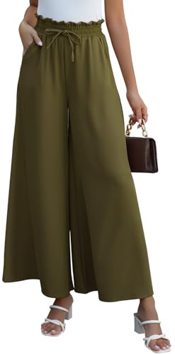 CMTOP Femme Taille Haute Pantalons Elegant Fluide été Pantalon de Elastique à Jambes Larges Le Travail and Le Bureau