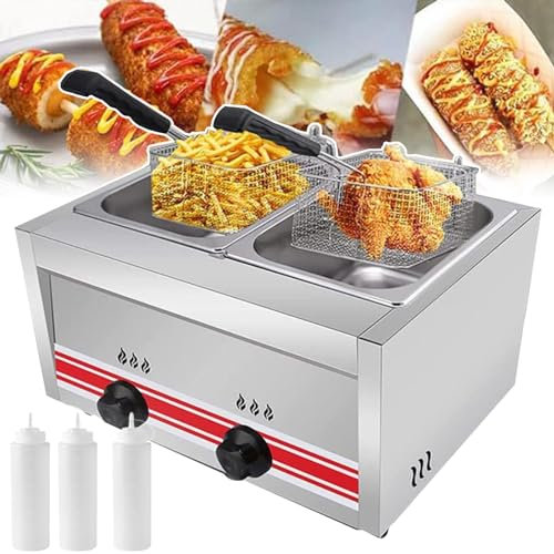LYFDPN Friteuse à copeaux Commerciale 20 L, friteuse à gaz Professionnelle de Grande capacité avec Puissance de feu réglable, Acier Inoxydable
