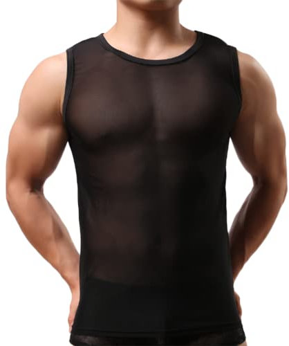 Camiseta Mangas Rejilla para Hombre Tirantes Malla Chaleco sin Transparente(Size:XL,Color:Negro)
