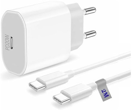 iPhone Chargeur Rapide, 20W USB C Adaptateur Secteur Prise, Certifié Apple MFi Chargeur Bloc Compatible avec iPhone 17/16/16 Plus/16 Pro/16 Pro Max/15/iPad Air/AirPods, avec 2M Câble de Type-C vers C