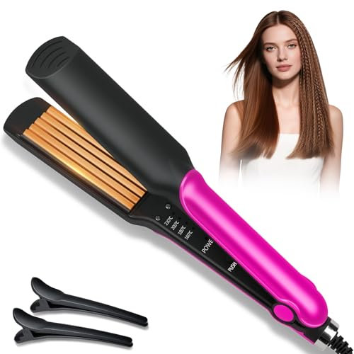 FTJKGH Anti-Scald Hair Crimper for Volumizing, Wide Plate Hair Waver with 4 Temperatures, Styling Tools for Root Lifting for Women and Girls