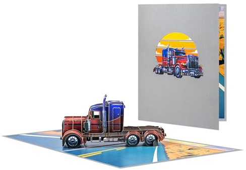 Filigrane 3D-Popup-Karte mit klassischem LKW, detaillierte 3D-Papier-Grußkarte mit klassischem Lastwagen
