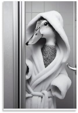 GQVCJSW Leinwandposter, Motiv: Süße Ente im Bademantel, die aus der Duschkabine schaut, Wandkunst, Dekordruck, Bild, Gemälde für Wohnzimmer, Schlafzimmer, Dekoration, 20 x 30 cm