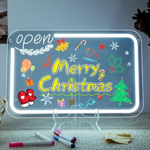 Looklight Leuchtendes LED Zeichenbrett für Kinder Notiztafel LED Zeichentafel Acryl List DIY Memoboard mit Farben, USB-Kabel, Schalter & 7 Markern für Geschäfte, Gemüseläden, Zuhause, 37,5 * 24,5 cm