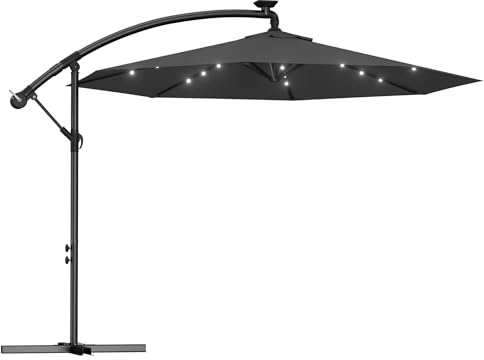 FIVMEN LED Sonnenschirm Ampelschirm mit Kurbel Alu Marktschirm Gartenschirm Balkon Schirm mit Ständer Sonnenschutz UV-Schutz Terrasse Garten Strand