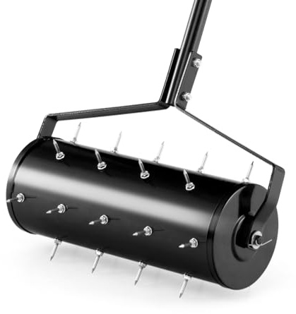 SOARS Rodillo Aireador de Césped, Aireador de Césped con Clavos y Mango de 3,5 cm, para el Cuidado del Césped （44cm, Negro）