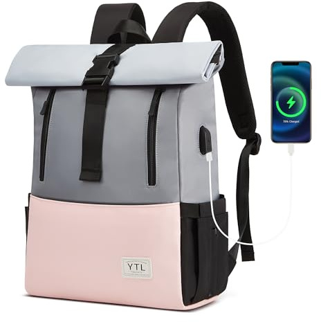 YTL Wasserdichter Wanderrucksack für Herren Damen 40L leichte Outdoor-Tasche Rucksack geeignet für Reisen und Camping，Elegant Pink-grau