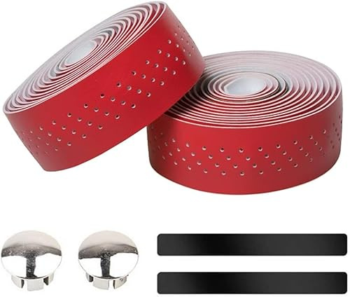 LEXICANMHS Cycling Fahrrad Lenkerband,Wasserfest Rutschfest und Stoßdämpfend mit Lederoptik für Rennrad und Urban Cycling,Inkl.Abklebeband und Fahrrad Lenkerstopfen (Rot)