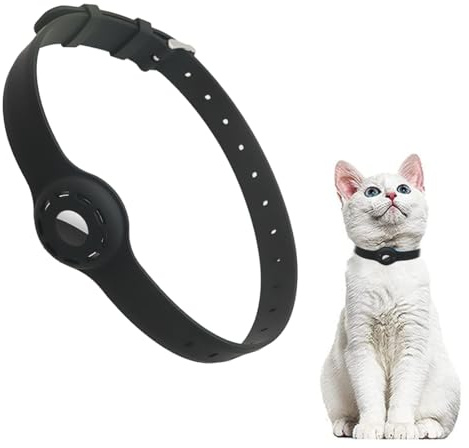 Katzenhalsband für AirTag* sicher, leicht, bequem mit Sicherheitsverschluss, kompatibel mit Apple AirTag Silikonband Code S Schwarz