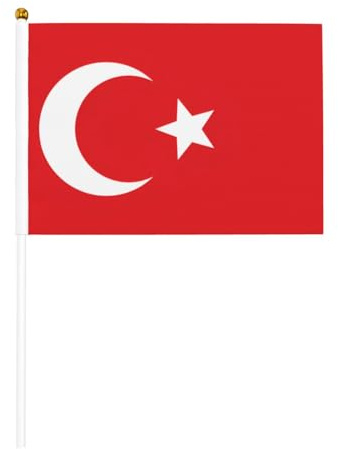 Bandiere della Turchia piccole su bastoncini, resistenti, 14 x 20 cm, mini bandiere per cortile, giardino e decorazione esterna, confezione da 6 e 12 pezzi