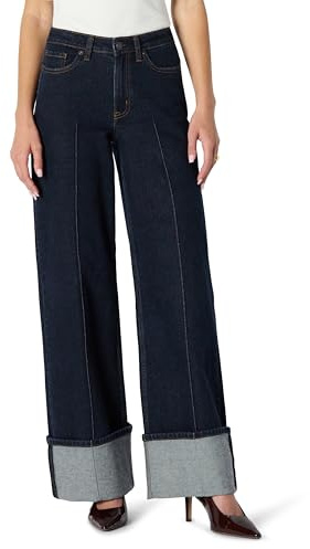 Amazon Essentials Jeans a Vita Alta e Gamba Larga con Risvolto Donna, Risciacquo, 50