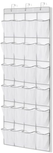 Suacculent Over Door Shoe Organiser, 24 Large Mesh Pockets & 3 Hooks, White | Hanging shoe storage rack for bedrooms, dorms and nurseries,also holds toys, accessories and other small items