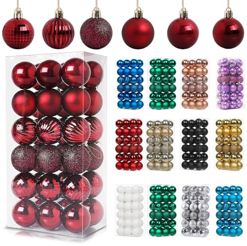 36Pcs Burgundy Baubles for Christmas Tree Decorations,30mm/1.18 Mini Xmas Bauble Hanging Ball,Christma Balls Ornaments with String,Shatterproof Wine Red Christmas Baubles for Xmas Tree Holiday Party