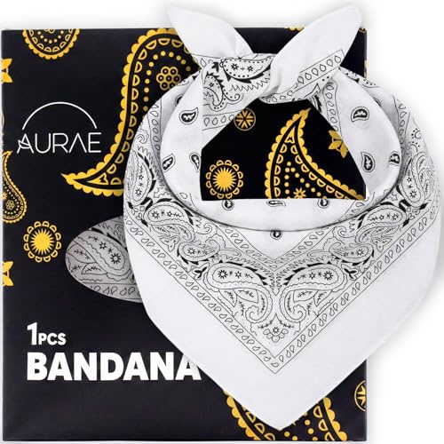 AURAE Bandana – 100% Bomull & Naturfiber – Huvudduk för Män och Kvinnor Utan Polyester – Mjuk, Hållbar & Tvättbar – Bandana för Män och Kvinnor – Unisex & Barn, Vit