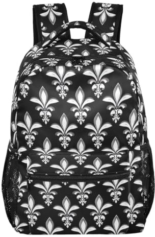 CHIFIGNO Sac à dos pour filles et garçons Motif fleur de lys Blanc, Fleur de lis blanche, M, Décontracté