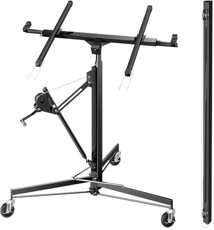 Wiltec SET XXL Plattenheber bis max. 68 kg + 140 cm Verlängerung, Höhe 140-465 cm, max. Breite 2,90 m, Montagehilfe für Trockenbau, Paneelheber mit 3 Rädern, schwarz