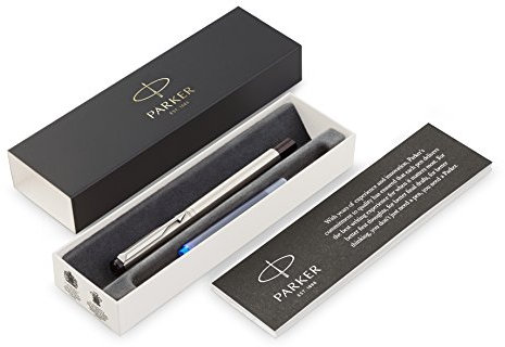 Parker Vector Füller | Edelstahl | Füllfederhalter Feine Spitze | Blaue Tinte | Geschenkbox