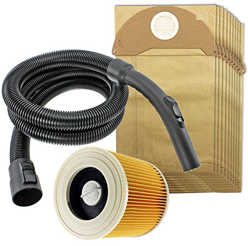SPARES2GO 2m Hose + Filter + 10 Bags Compatible with Karcher Vacuum Cleaner