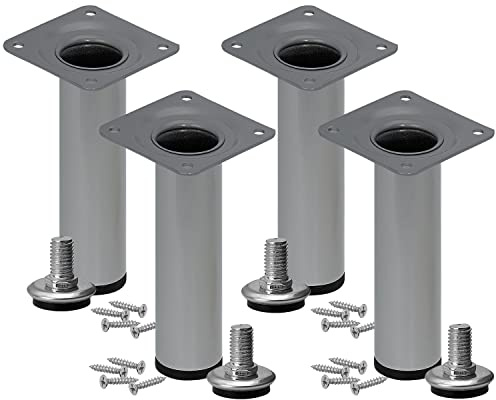 Stahlia Möbelfüße verstellbar (4er Set) Silber 8cm Höhe belastbar bis 50kg Sofafüße Schrankfüße Möbelbeine höhenverstellbare Füße Metallbeine