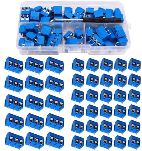 RUNCCI-YUN 80 Stücke 5mm 2 Pin / 3 Pin PCB Mount Screw Terminal Block Schraubklemme Steckverbinder Blau (2 Pin-65, 3 Pin-15)