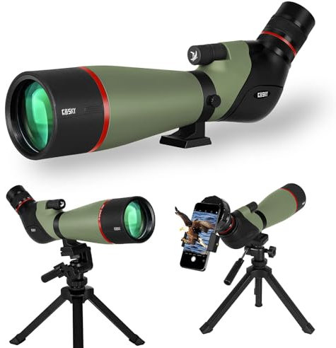 Gosky 20-60X80 HD Dual Focusing Spektiv, BAK4 Prisma 45 Grad abgewinkeltes Okular mit Stativ, Smartphone-Adapter, Zielfernrohr für Vogelbeobachtung, Zielschießen, Jagd, Wildtierlandschaft