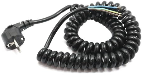 WITTKOWARE Spiralkabel mit Schutzkontaktstecker, 3G1,5mm², 120cm, max. 4m, schwarz