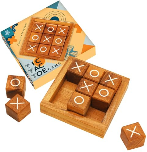 BSIRI Tic Tac Toe, XOX Spiel, tictactoe, Holzspiel – Kreuz und Kreis für Kinder und Erwachsene, Knobelspiele Familienspiele, klassisches Brettspiele, Holz, für Familien, Größe 10,2 cm