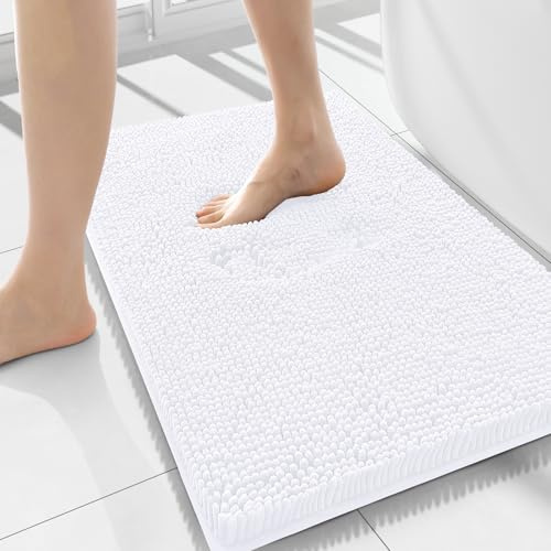 Homaxy Hochflor Chenille Weiche Badezimmerteppich - 40 x 60 cm, Weiß | weich&komfortabel, extrrme wasseraufnahme, rutschfeste PVC-rückseite, waschbar & pflegeleicht, flauschige, breite anwendung