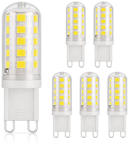 DiCUNO Lampadina LED G9, 3W Equivalente 30W alogeno, Bianco freddo 6000K, 410lm, 230V, CRI 85, NON dimmerabile, Risparmio energetico, Base in ceramica, Base standard G9, 6 Pezzi