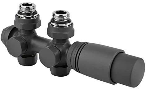 S SIENOC H-Ventil Anschlussgarnitur Mittelanschluss/Radiator Valves | Thermostat Für Badheizkörper Mit Zweirohr System(Eckform+Durchgang 2in1 H-Ventil Anthrazit)