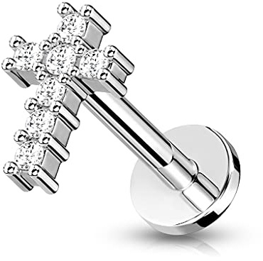 beyoutifulthings 1 Knorpel Ohr-Stecker Zirkonia Kreuz viele Farben 6/8 mm Länge Cartilage Piercing-s Labret Tragus Edelstahl Schraub-Verschluss