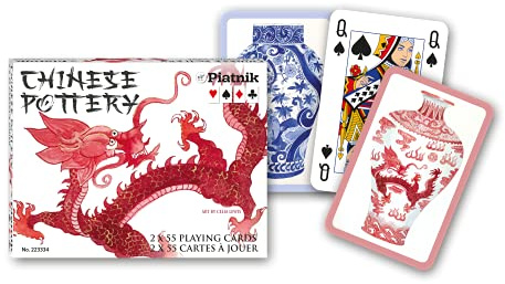 Piatnik 2233 - Chinese Pottery Doppel Deck Spielkarten Kartenspiel | Kartenstapel, 100mm x 130mm x 20mm, Rot
