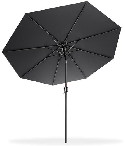 AufuN 300cm Sonnenschirm, Gartenschirm mit Kurbel, Marktschirm, UV-Schutz 40+, Terrassenschirm, runder robuster Schirm für Garten, Balkon, Terrasse(Dunkelgrau)