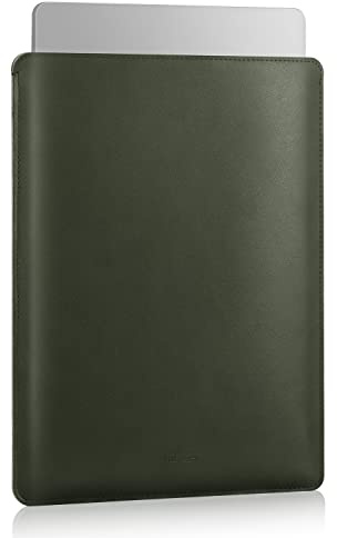 MoKo Hülle Kompatibel mit MacBook Pro 14 M2 MAX 2023/2021, Schlanke Stilvolle Laptop Tasche aus PU Leder, Fliz Sleeve Case Tragetasche für 14 ZollLaptop, Nachtgrün