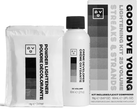 Good Dye Young Hair Lightener Kit (Streaks and Strands) with Dust Free Powder Lightener & 25 Volume Developer - Moisturizing Bleaching Kit - Vegan Hair Bleach (2 oz.)