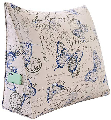Rucener Coussin de Dossier pour Lit Coussin de Lecture Coussin de Lecture en Mousse pour Dossier de Lecture Coussin à Coins Coussin de Dossier Triangulaire Papillon Bleu