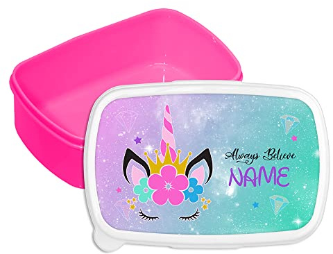 EnvyFone Personalised Lunch Box - Unicorn - Kids School Sandwich Snack Packed Lunch Food Container - Girls Gift Pink