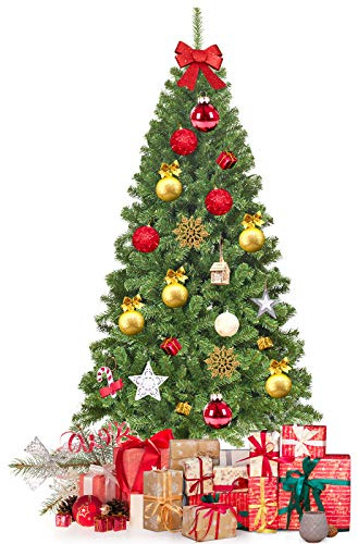 GYMAX Sapin de Noël 180cm Artificiel, Feuillage Naturel en PVC, Support Solide, Ouverture et Assemblage Faciles, Arbre de Décoration